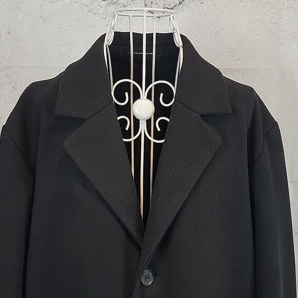 H&M classic style longcoat in black wool blend peacoat Women's Size L - Picture 2 of 11